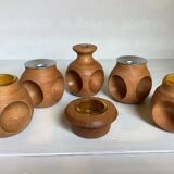 6 candle holders and a wooden vase Nopjes woodturning handmade