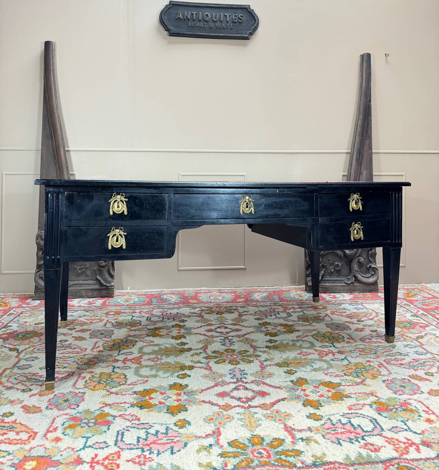 Large Louis XVI Period 18th Century Blackened Wood Flat Desk