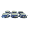 Suite de six tasses à thé et leurs sous-tasses en porcelaine bleu-blanc du Japon