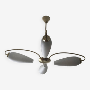 4-light chandelier in brass and opaline glass