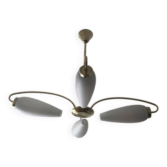 4-light chandelier in brass and opaline glass