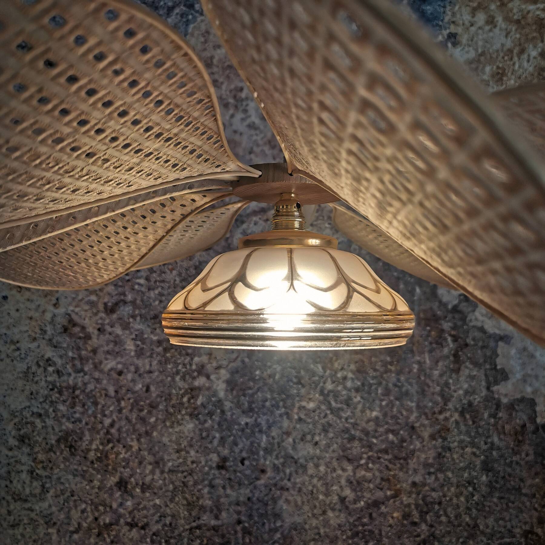 Rattan and English embroidery flower pendant light