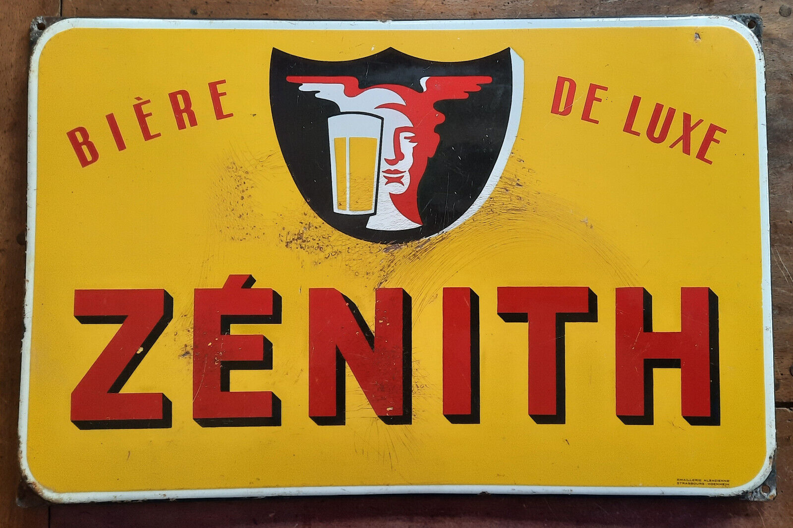 Ancienne plaque émaillée "Zénith bière de luxe" 38x58cm 50's