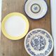 Mismatched yellow & blue plates