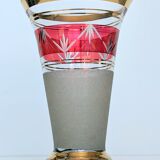 Granite art deco bohemian crystal vase with cranberry pink band and gold edging