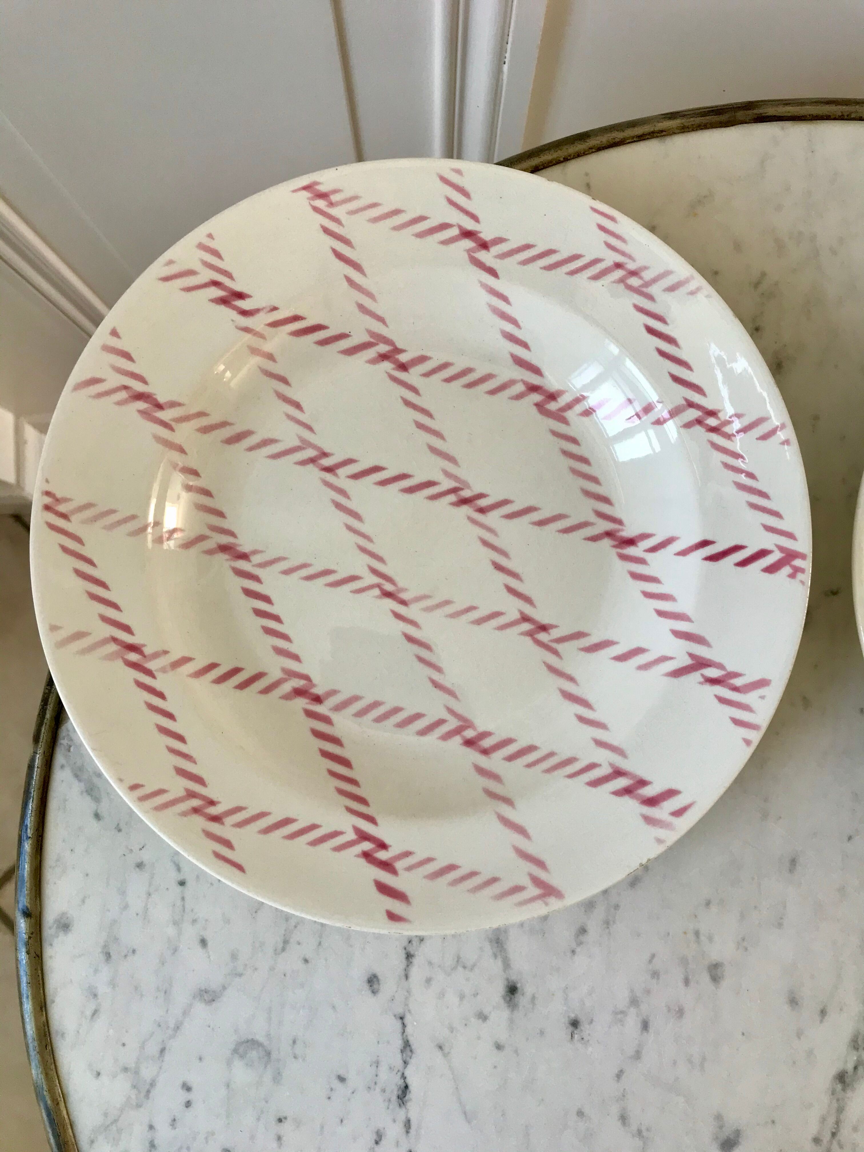 lot de 4 assiettes creuses Badonviller motif corde rose années 30