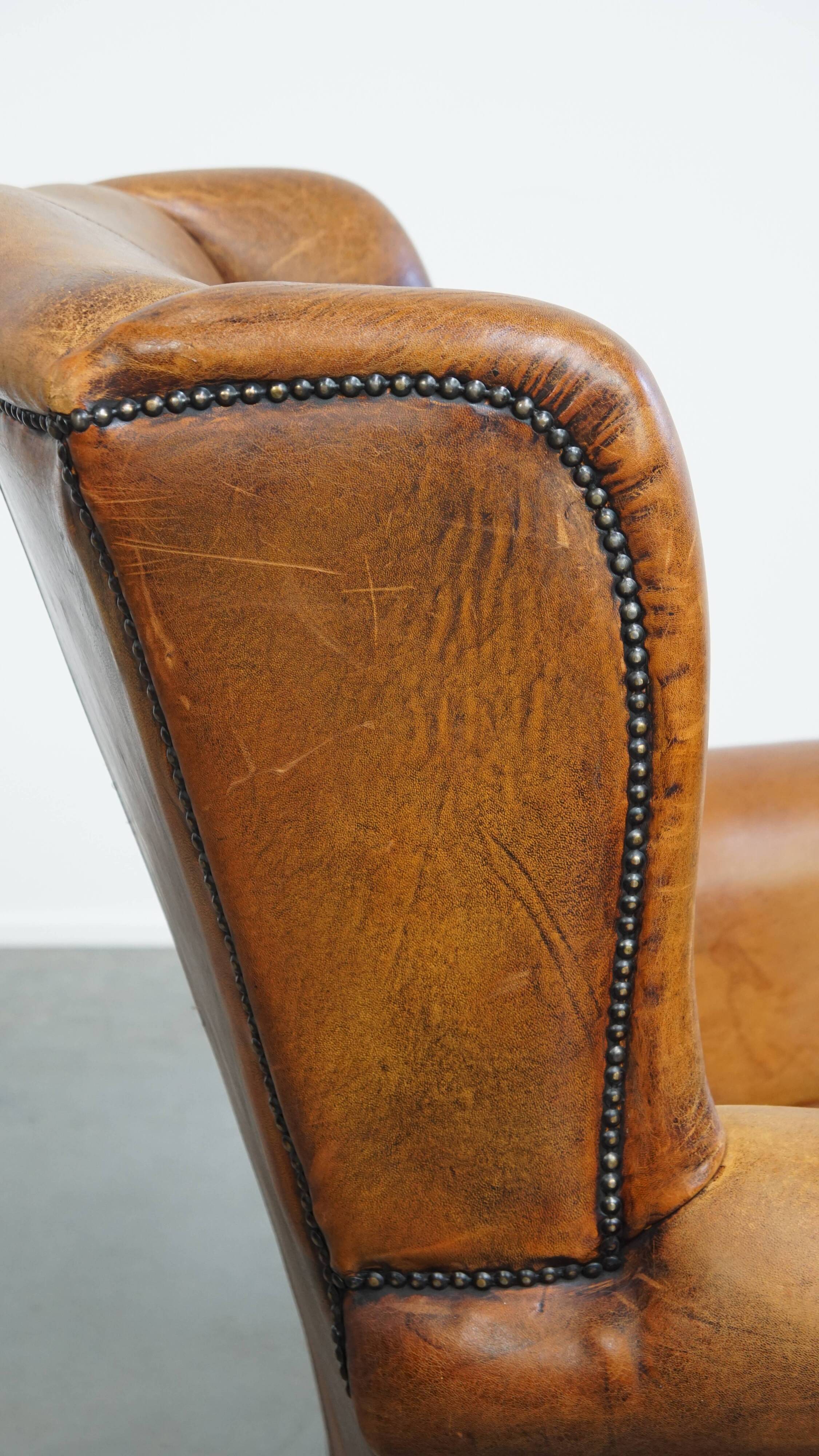 Vintage Wingback Chair Made from Sheepskin Leather