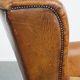 Vintage Wingback Chair Made from Sheepskin Leather