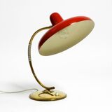 Beautiful large Mid Century Modern brass table lamp with red metal shade