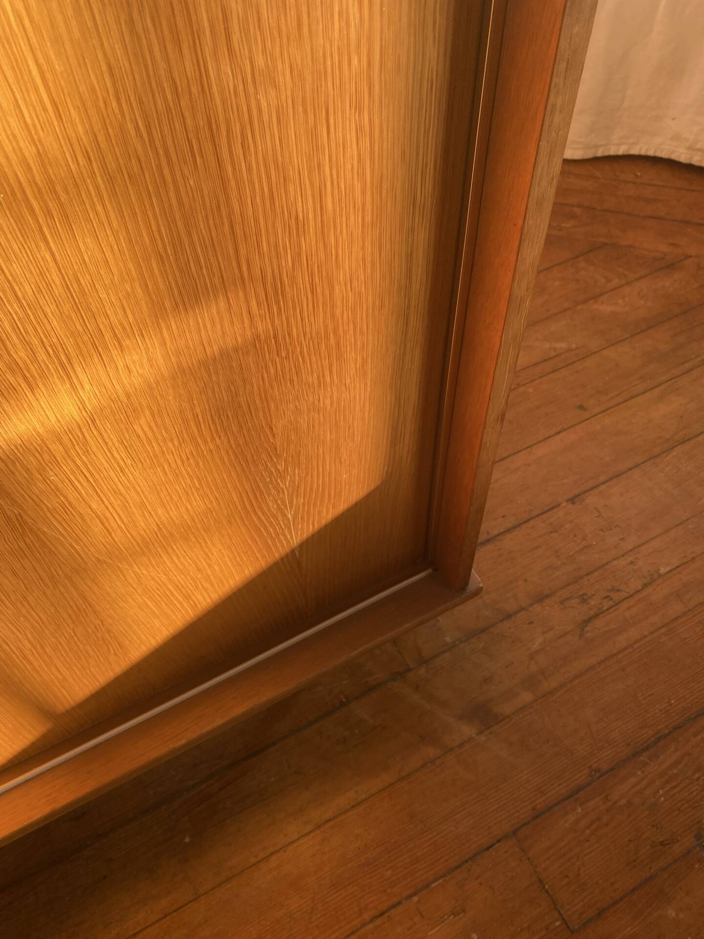 Large vintage Scandinavian wardrobe with two sliding doors.