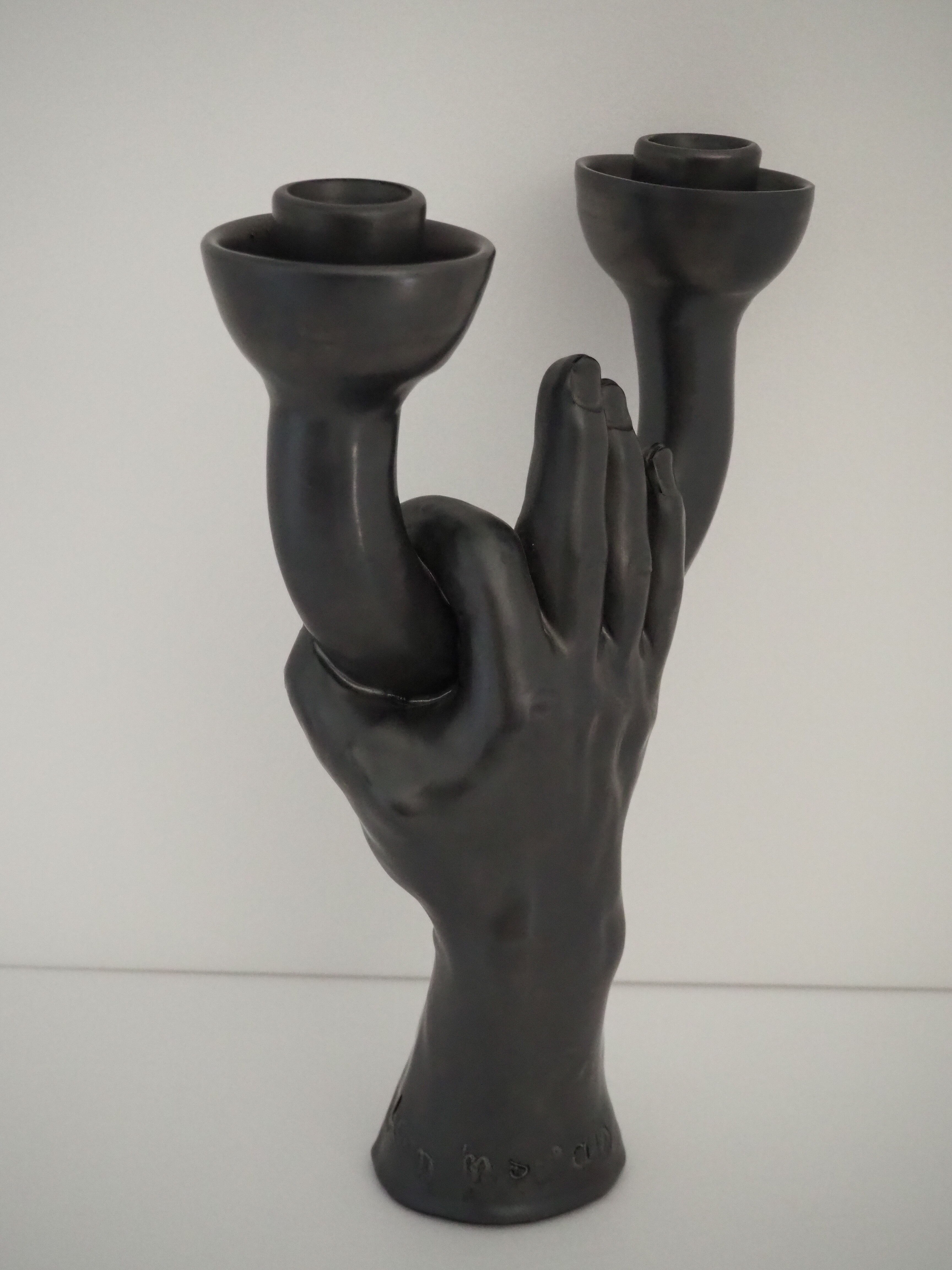 Hand-sculptured candlestick signed Jean Marais - Vallauris - Cocteau
