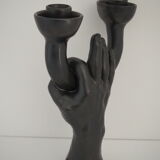 Hand-sculptured candlestick signed Jean Marais - Vallauris - Cocteau