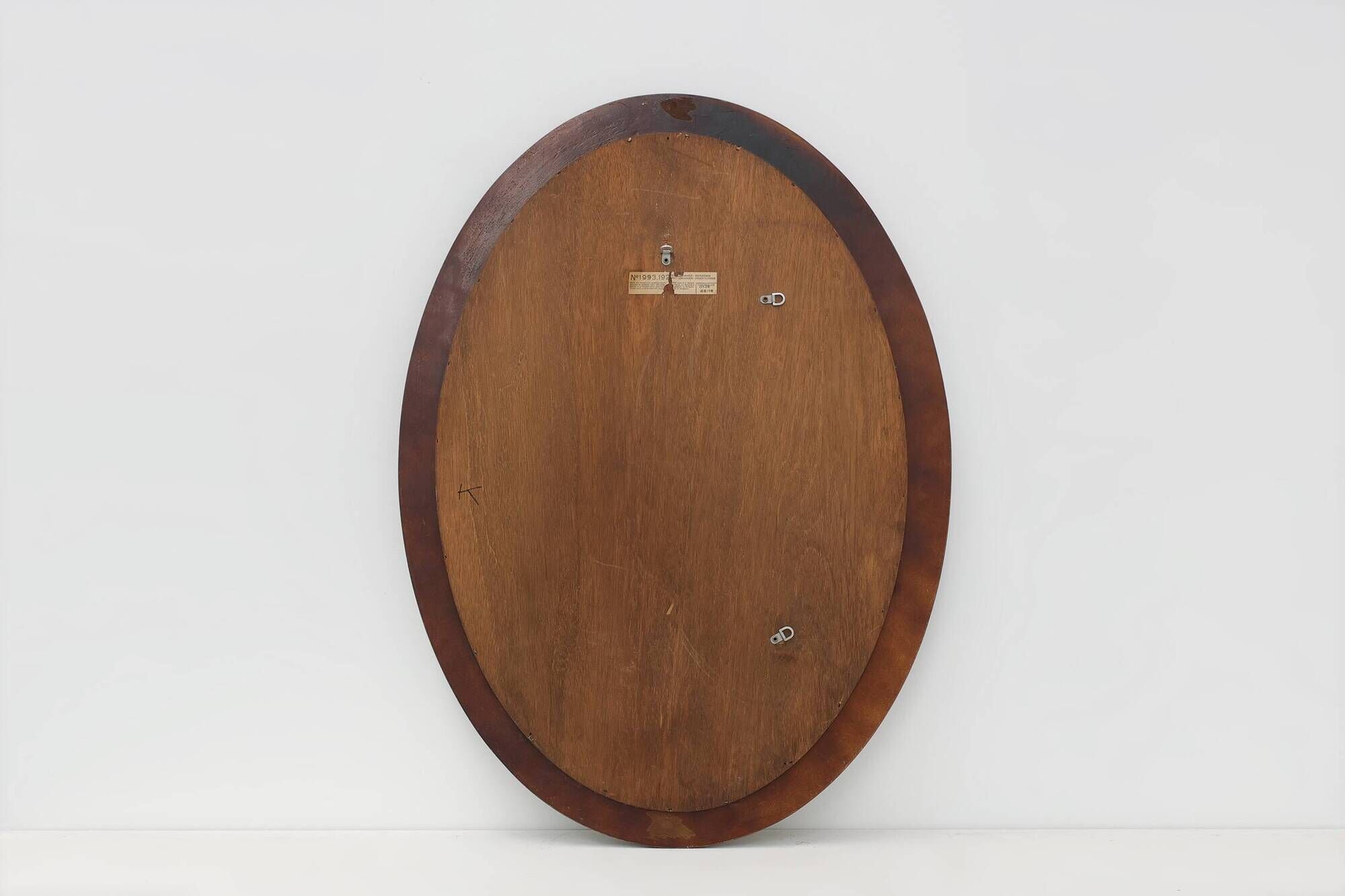 Deknudt Oval Wall Mirror with Walnut-Toned Frame and Gilt Inner Edge, Belgi
