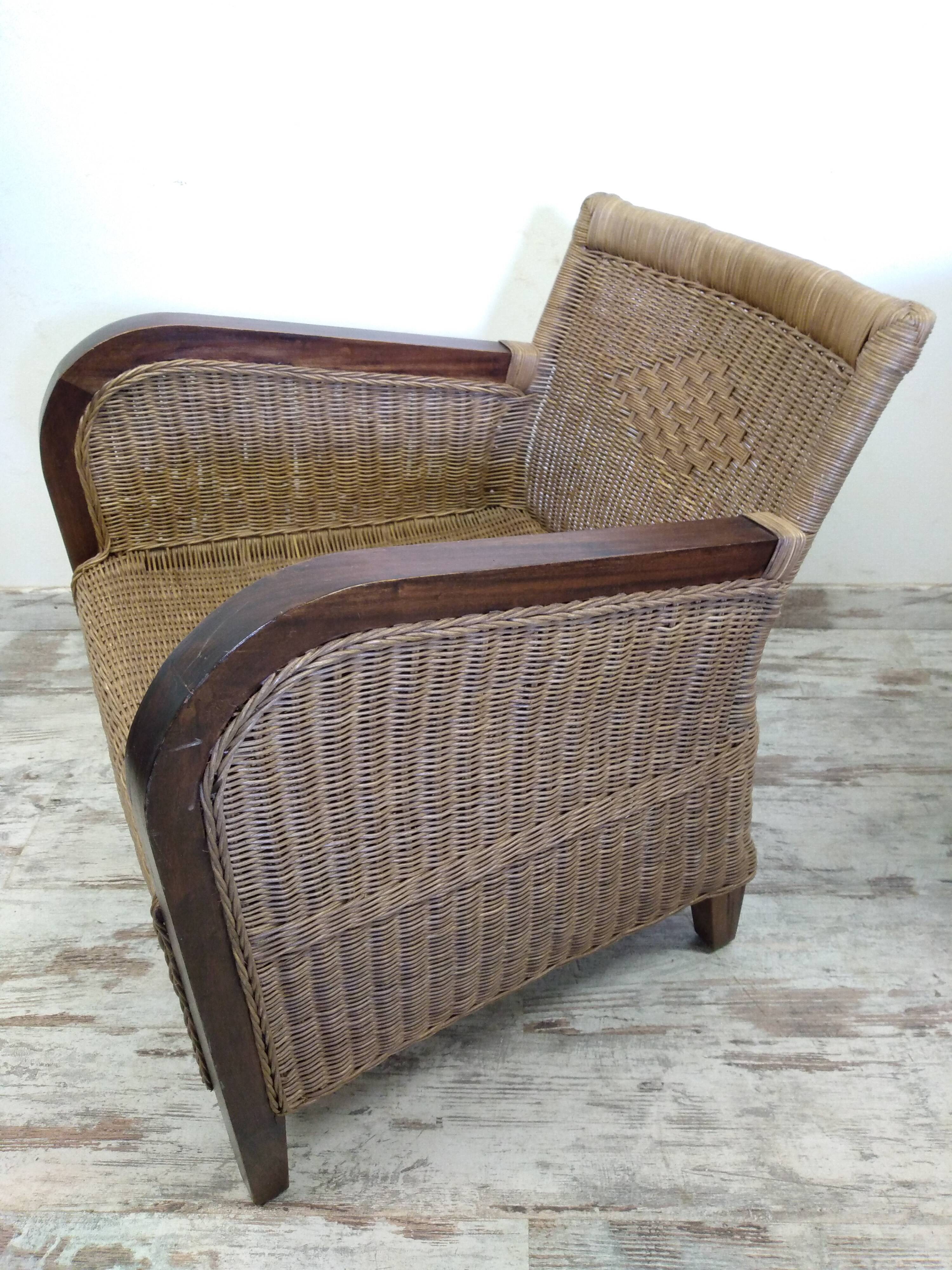 Bench seat and armchair in old rattan