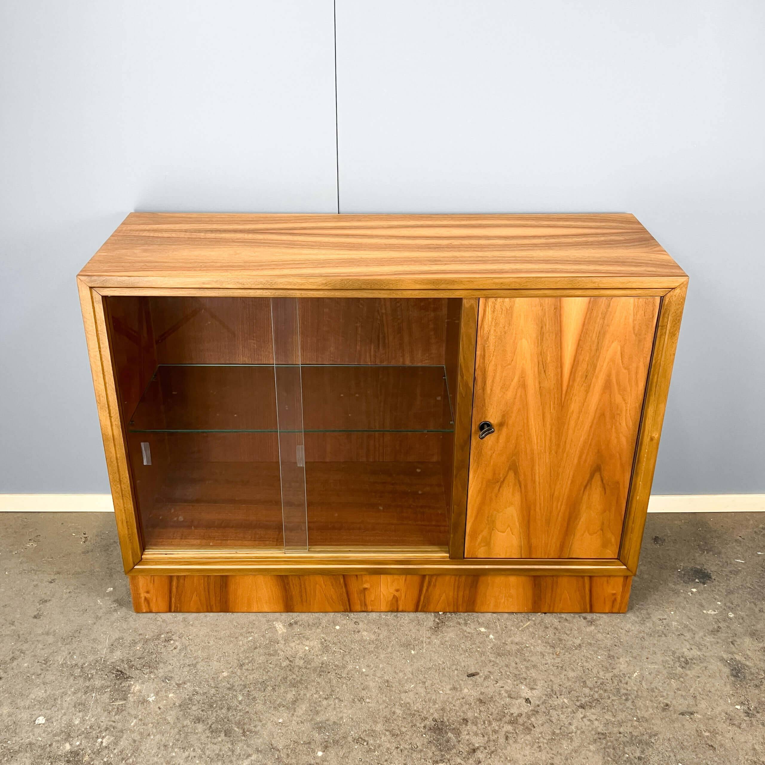 Vintage display cabinet with bar compartment, walnut, 60s