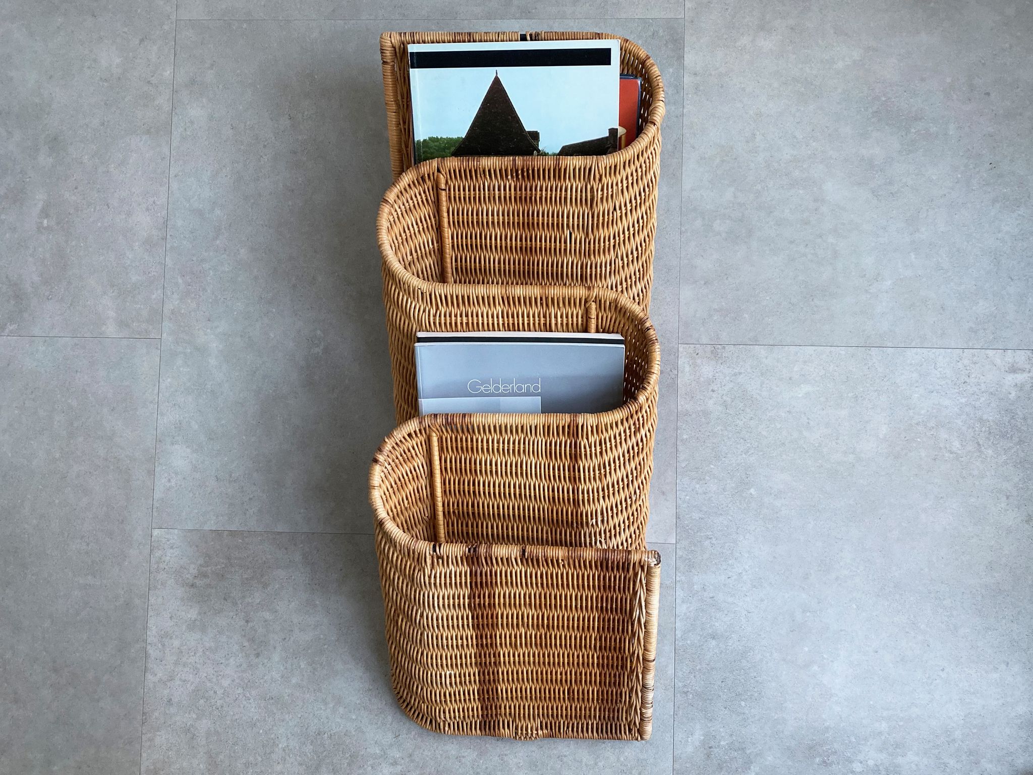 Mid Century Italian rattan, wicker wall magazine rack