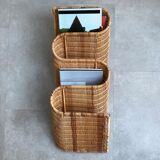 Mid Century Italian rattan, wicker wall magazine rack