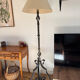 Large hammered wrought iron floor lamp, brutalist style, mid-20th century.