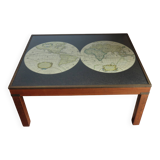 1970s Maison Jansen Campaign Style Coffee Table World Atlas Map