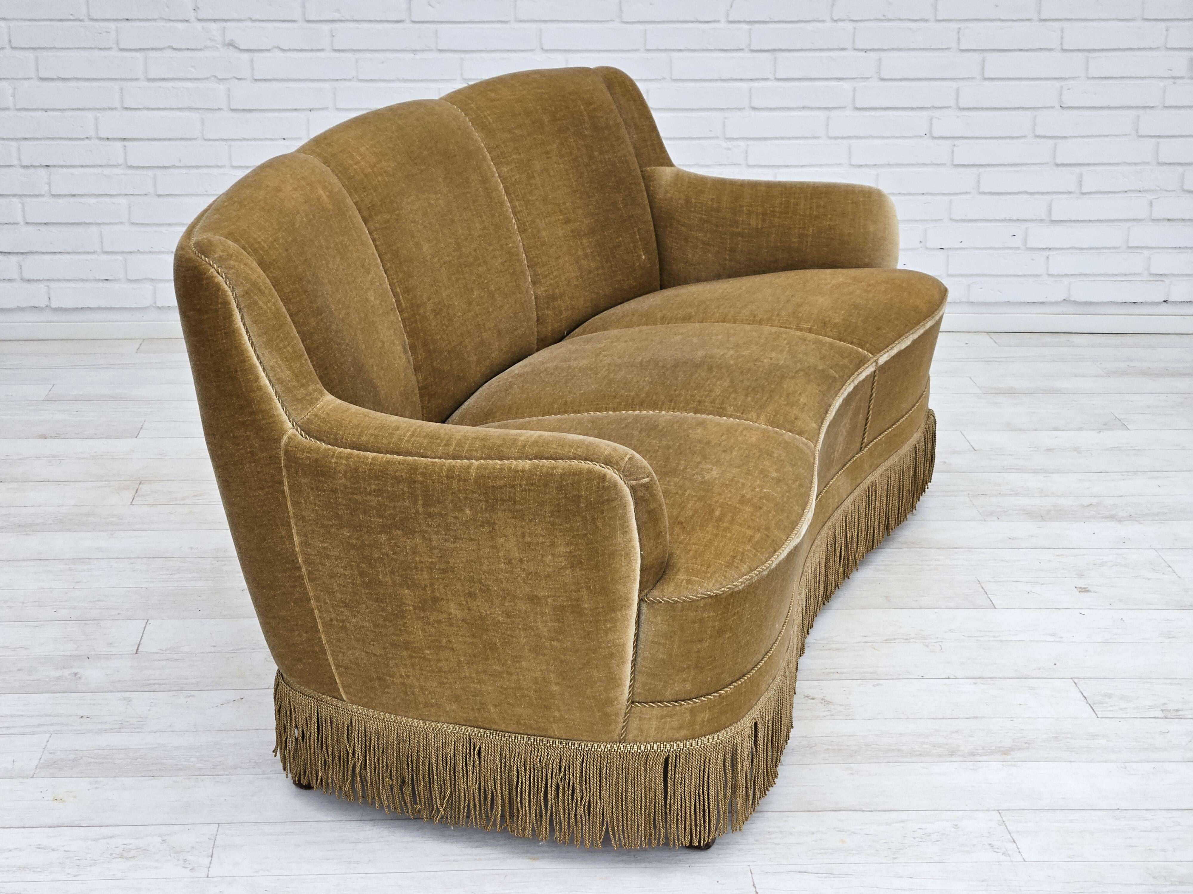 1970s, Danish 3-seater "Banana" sofa, original green velour.