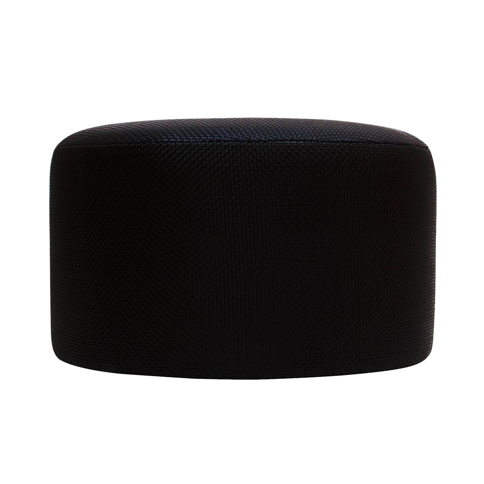 Contemporary LA Design Wood Upholstered In Black Braided Lambskin Circular Pouf
