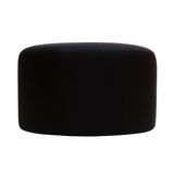 Contemporary LA Design Wood Upholstered In Black Braided Lambskin Circular Pouf