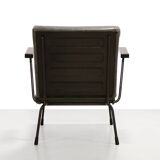 Dutch modernist Gispen 1401 Armchair by Wim Rietveld in green leather