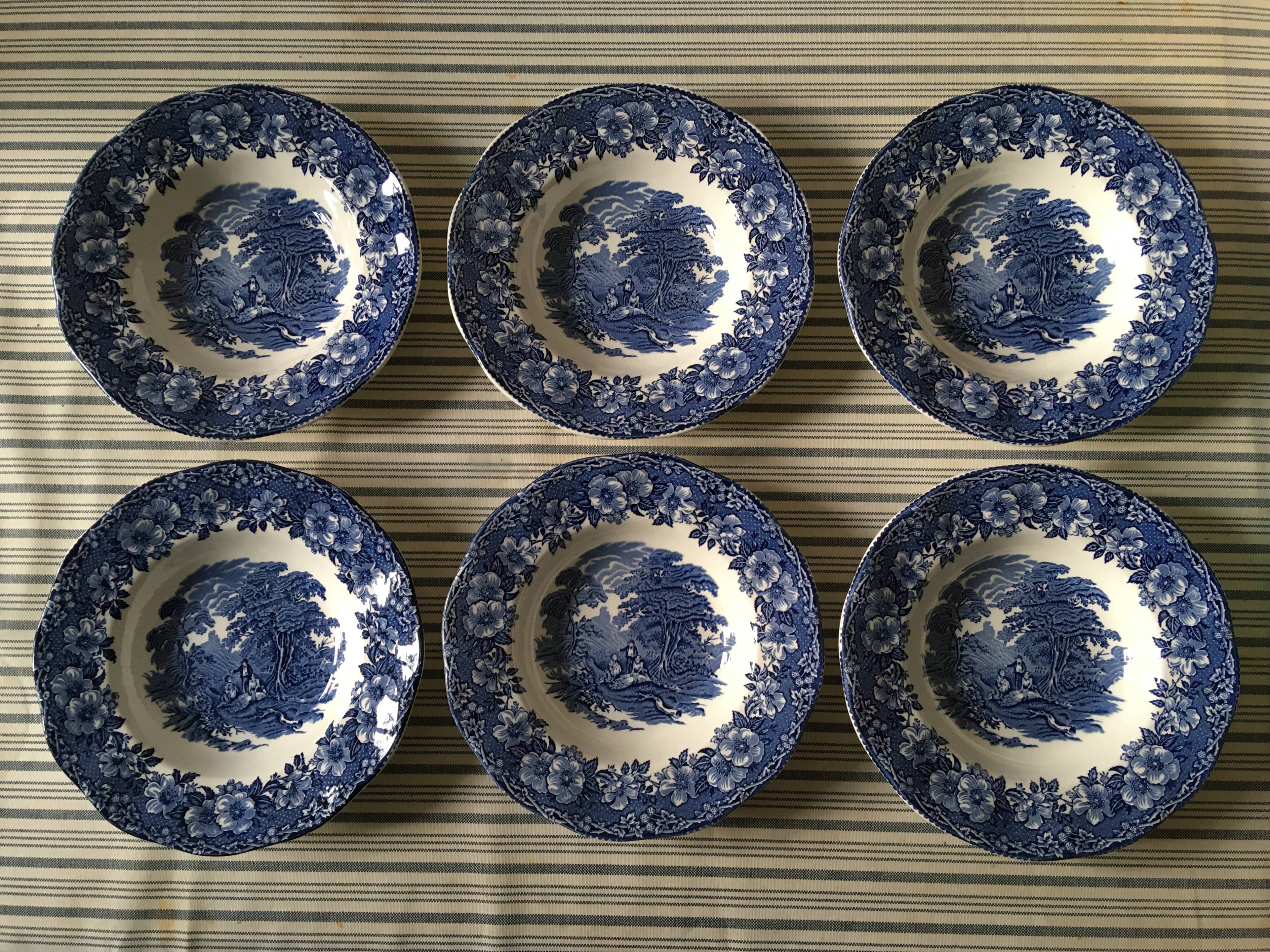 Service 6 hollow plates Enoch Wedgwood model Woodland