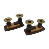 Cubist-style wooden candlesticks duo
