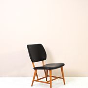 Chaise scandinave vintage en cuir noir