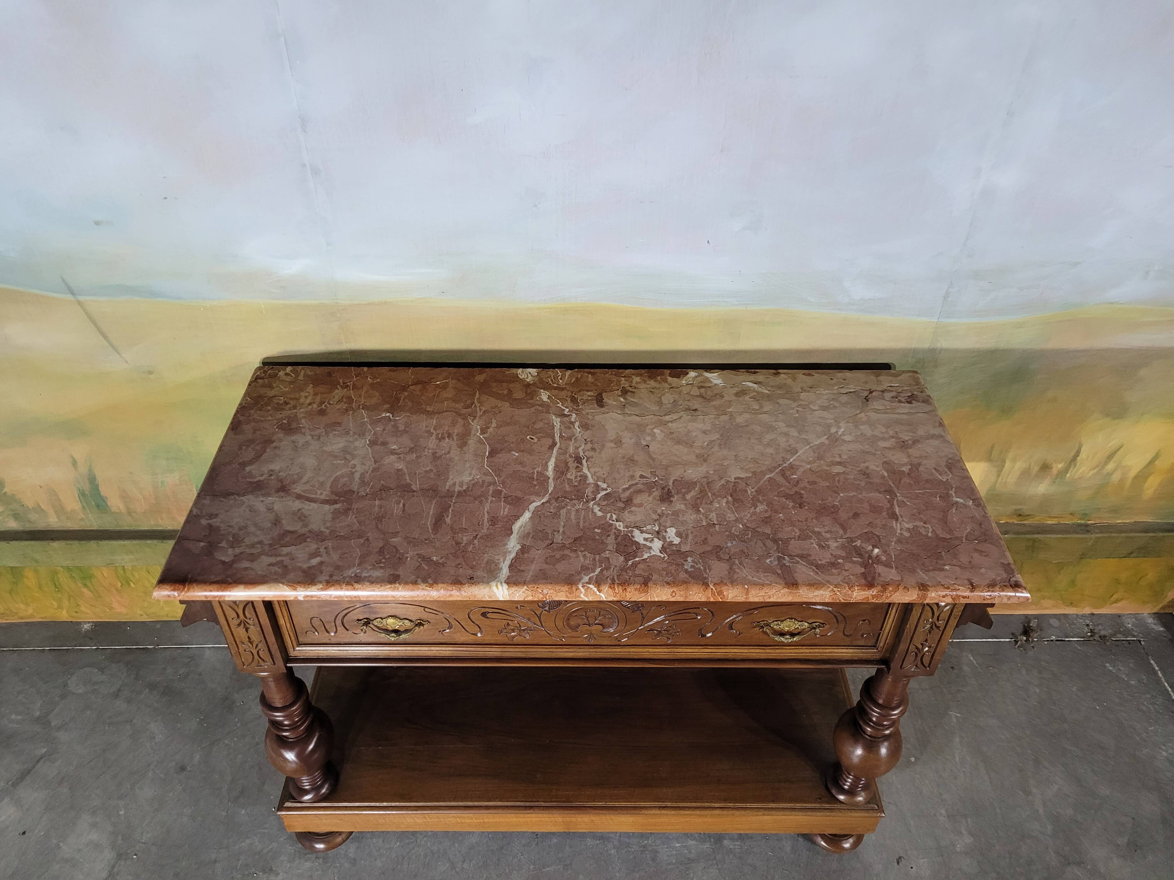 Console en noyer et marbre XIX ème