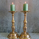 Pair of very large gilded bronze candlesticks