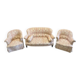Salon Crapaud ancien de 3 pièces recouvert d’un beau velours, canapé et fauteuils