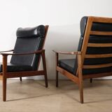 Pair of Scandinavian teak and leatherette armchairs, 1960