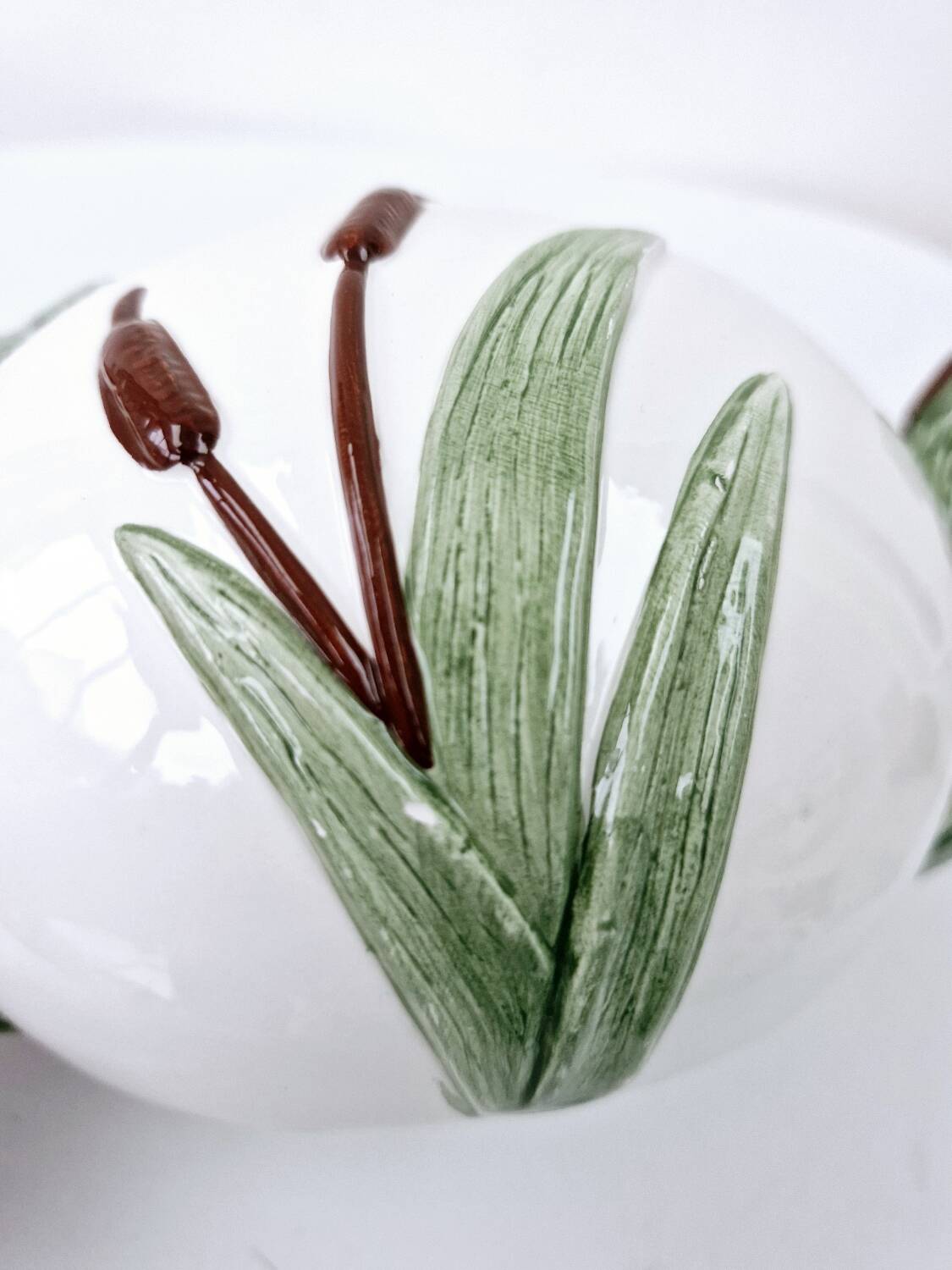 Vintage ceramic tea set barbotine duck reeds hand painted