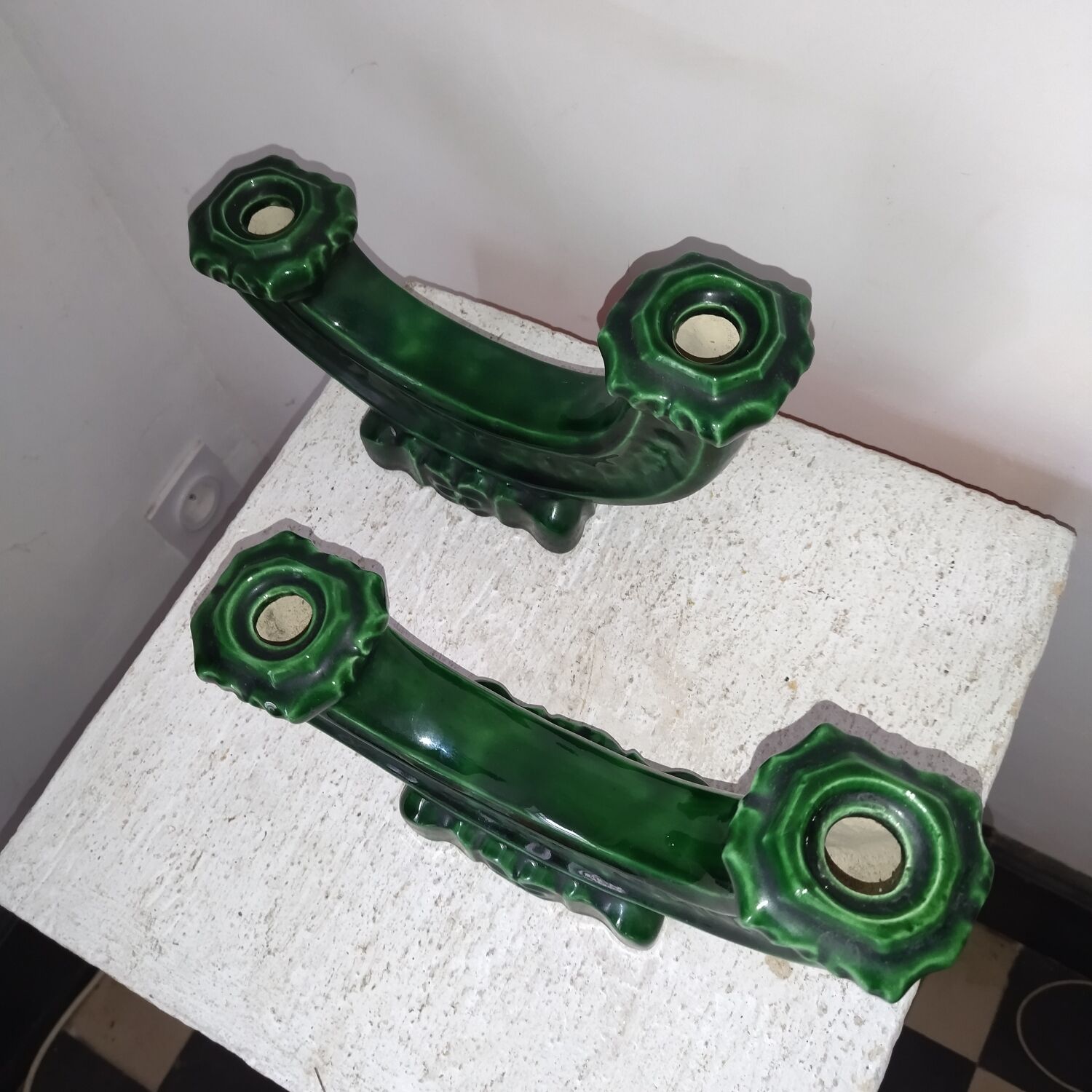 Pair of ceramic candle holders 40s Bonome