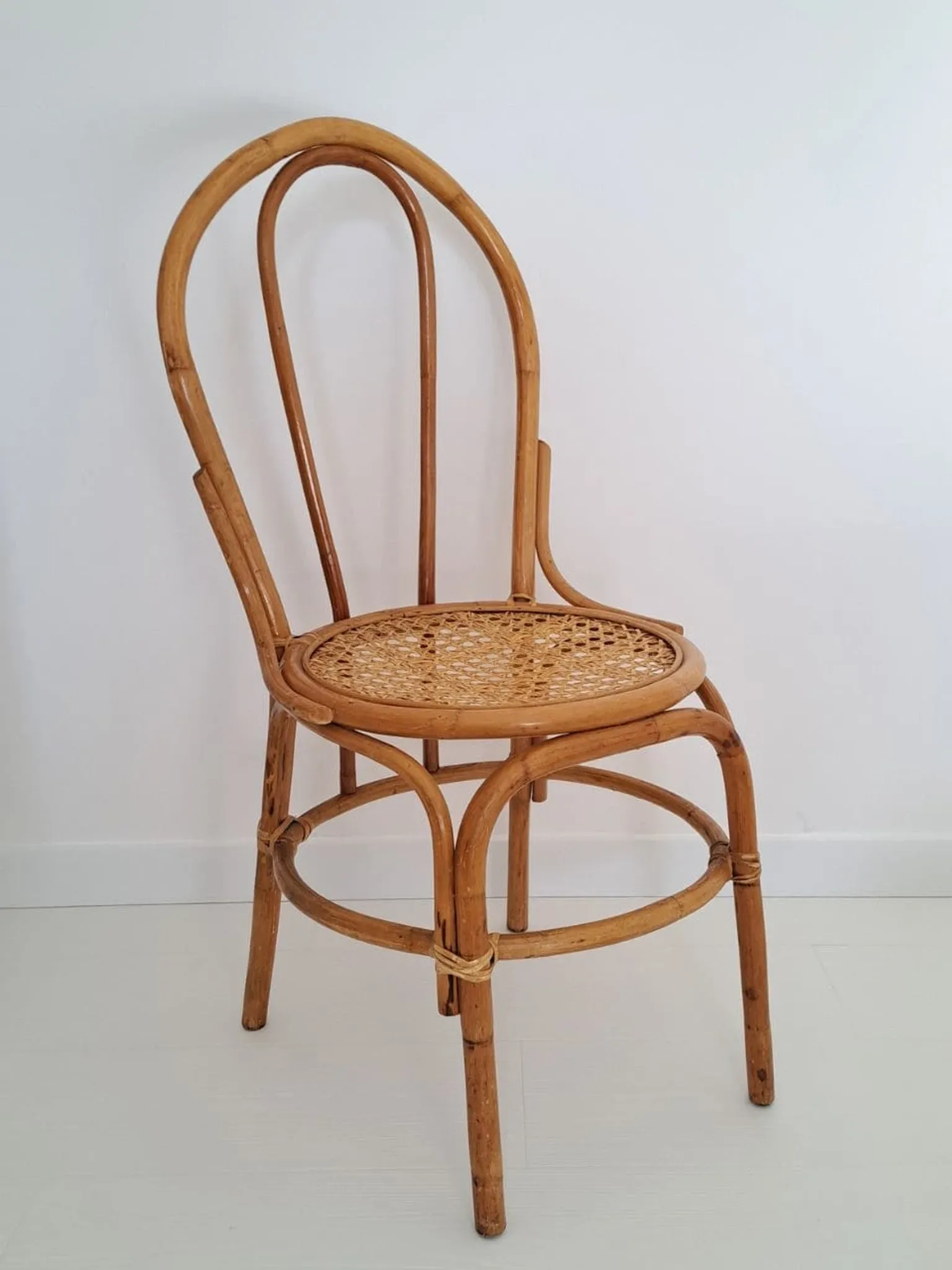 Vintage bamboo and cane chair, Thonet bistro style.