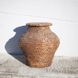 Panier ancien, bourgne paille et ronce, panier tressé avec couvercle, décoration intérieur, garde-ma