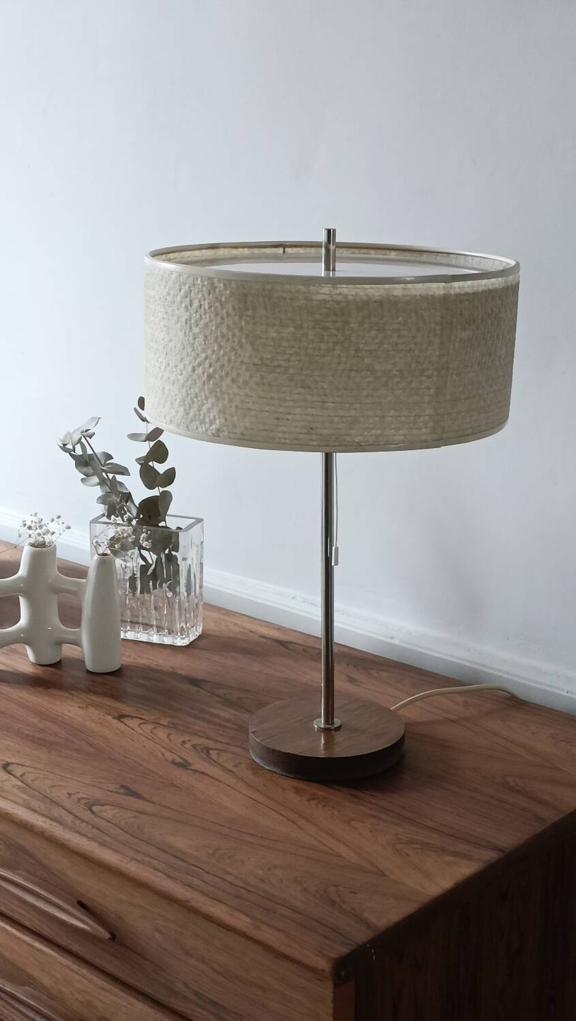 Teak and fiberglass lamp