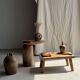 Small circular teak monoxyle cutting board with handle 22 x 13.