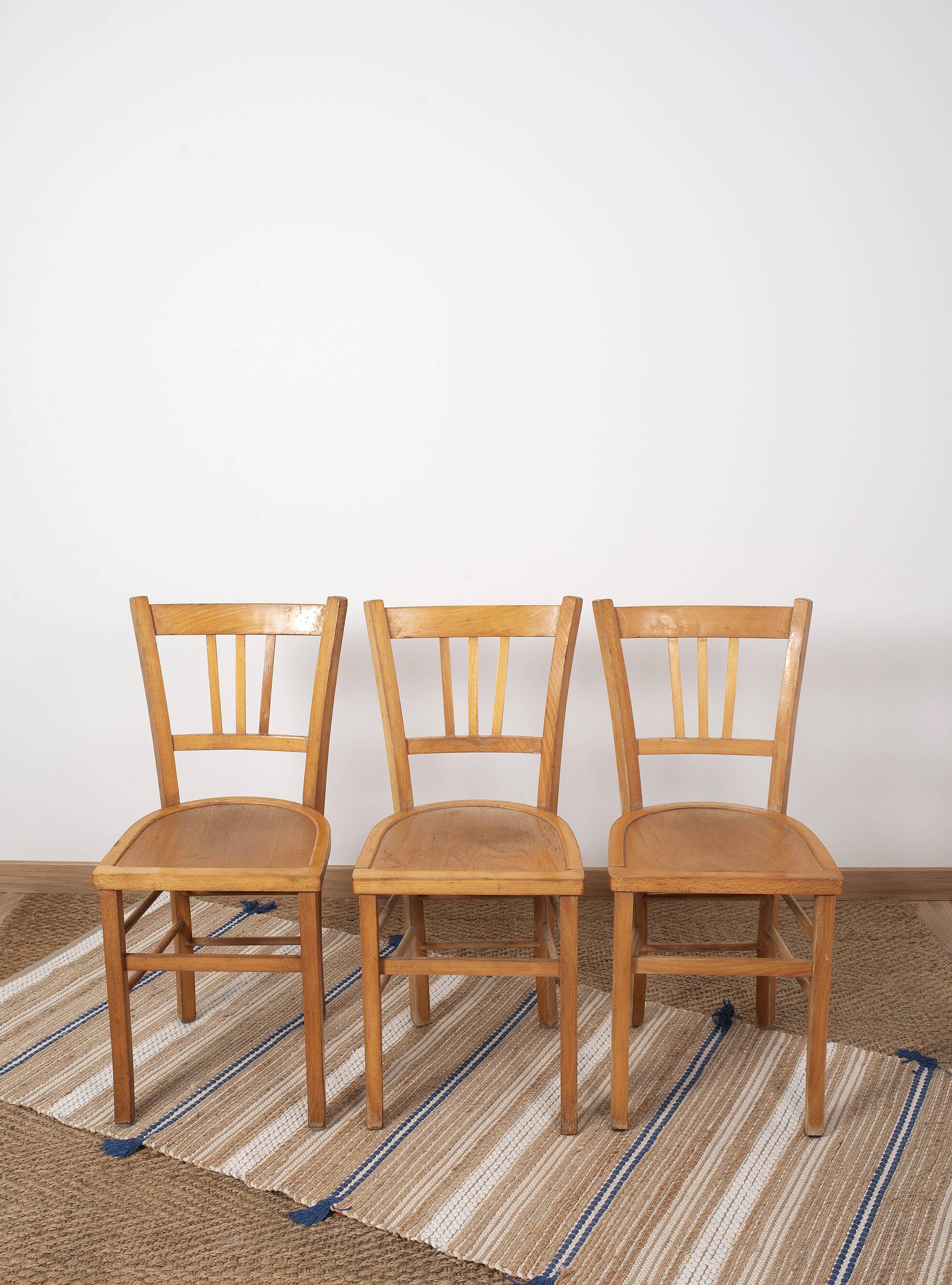 6 bistro chairs, blond wood, typical Luterma brand, 1950s-60s