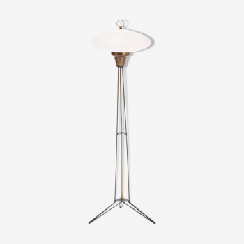 Mid-century Italian opaline glass floor lamp and iron