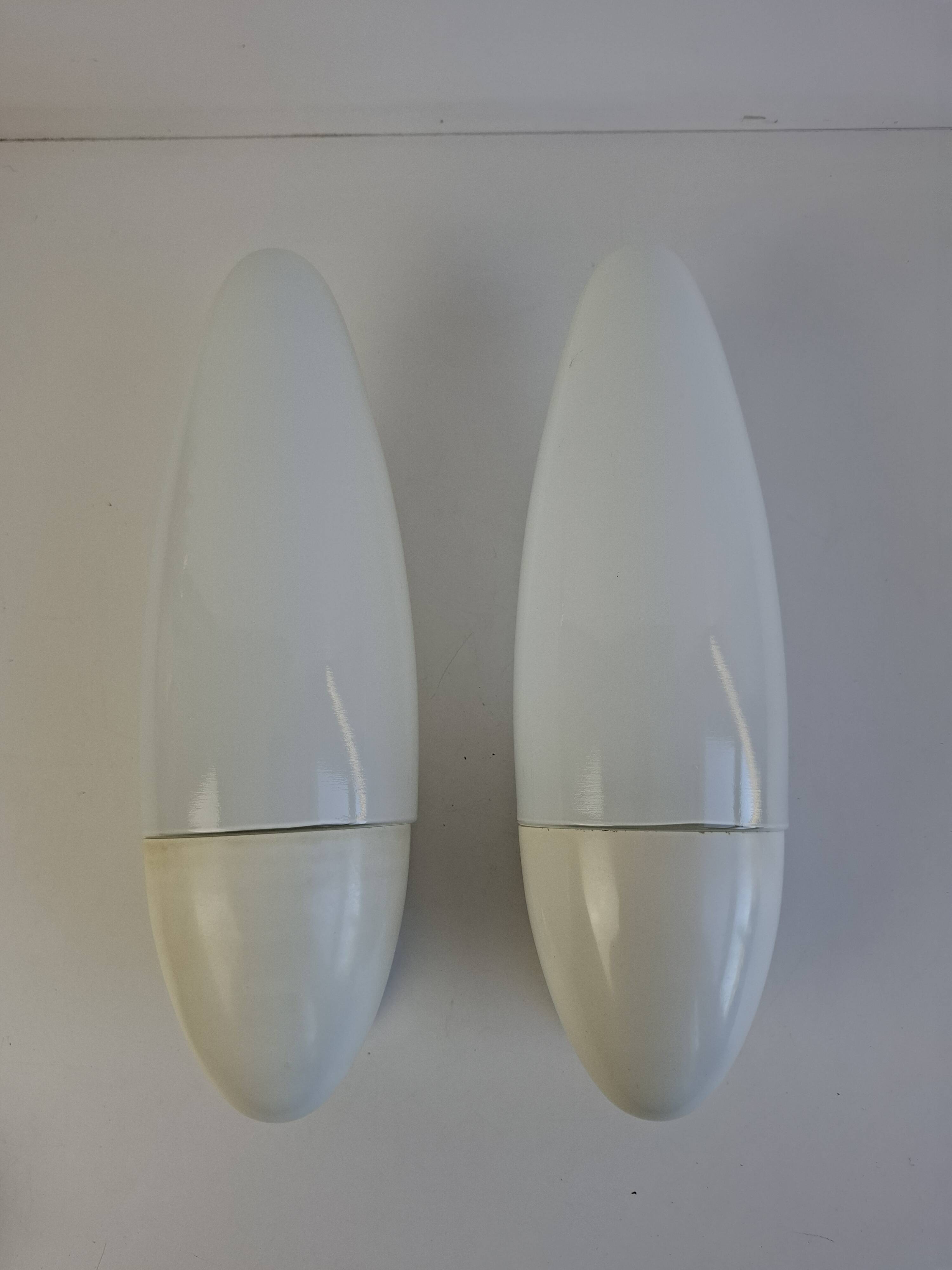 Pair of 1960s Czechoslovak Milk Glass and Bakelite Space Age Wall Sconces