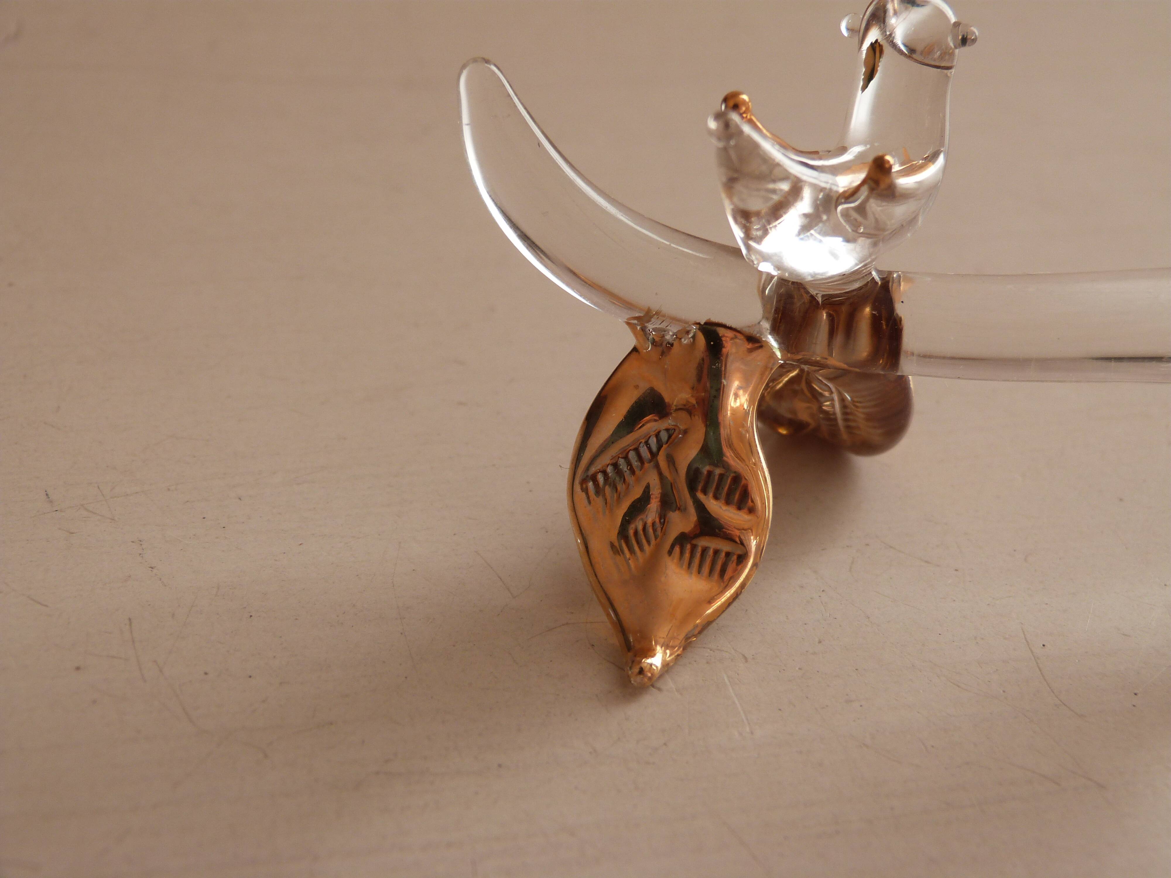 Glass knife rest with bird and golden leaf (set of 6)