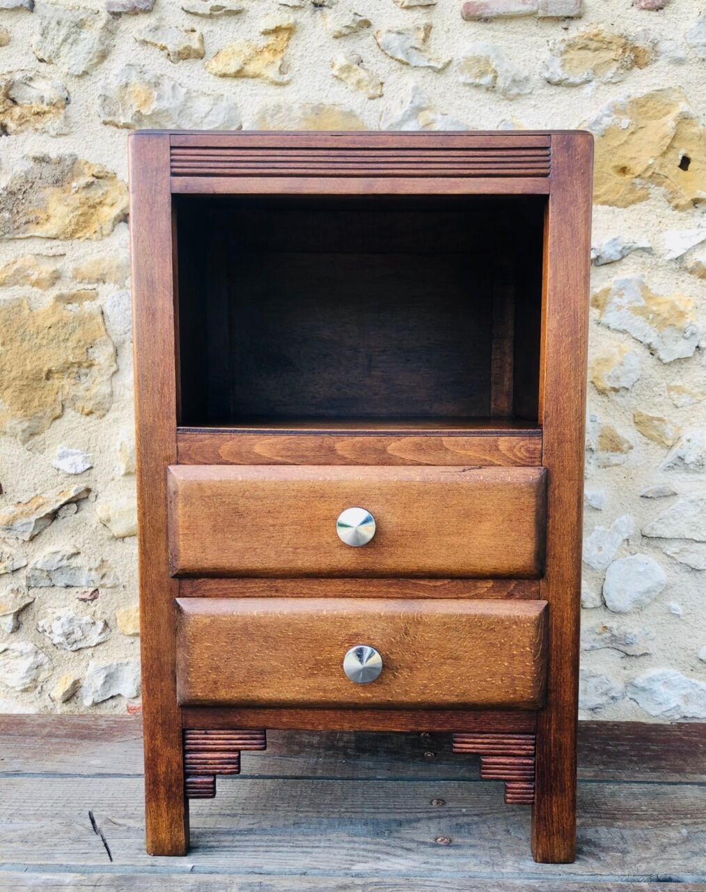 Art Deco bedside, 2 drawers in walnut Circa 40 /50