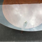 Vintage coffee table round compass legs top in glass and teak wood