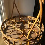 Vintage basket bottle holder in rattan wicker