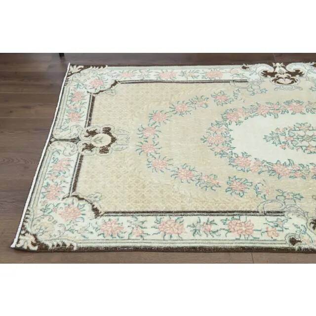 Vintage Turkish Oushak Handmade Wool Cotton Beige Area Rug 117x219