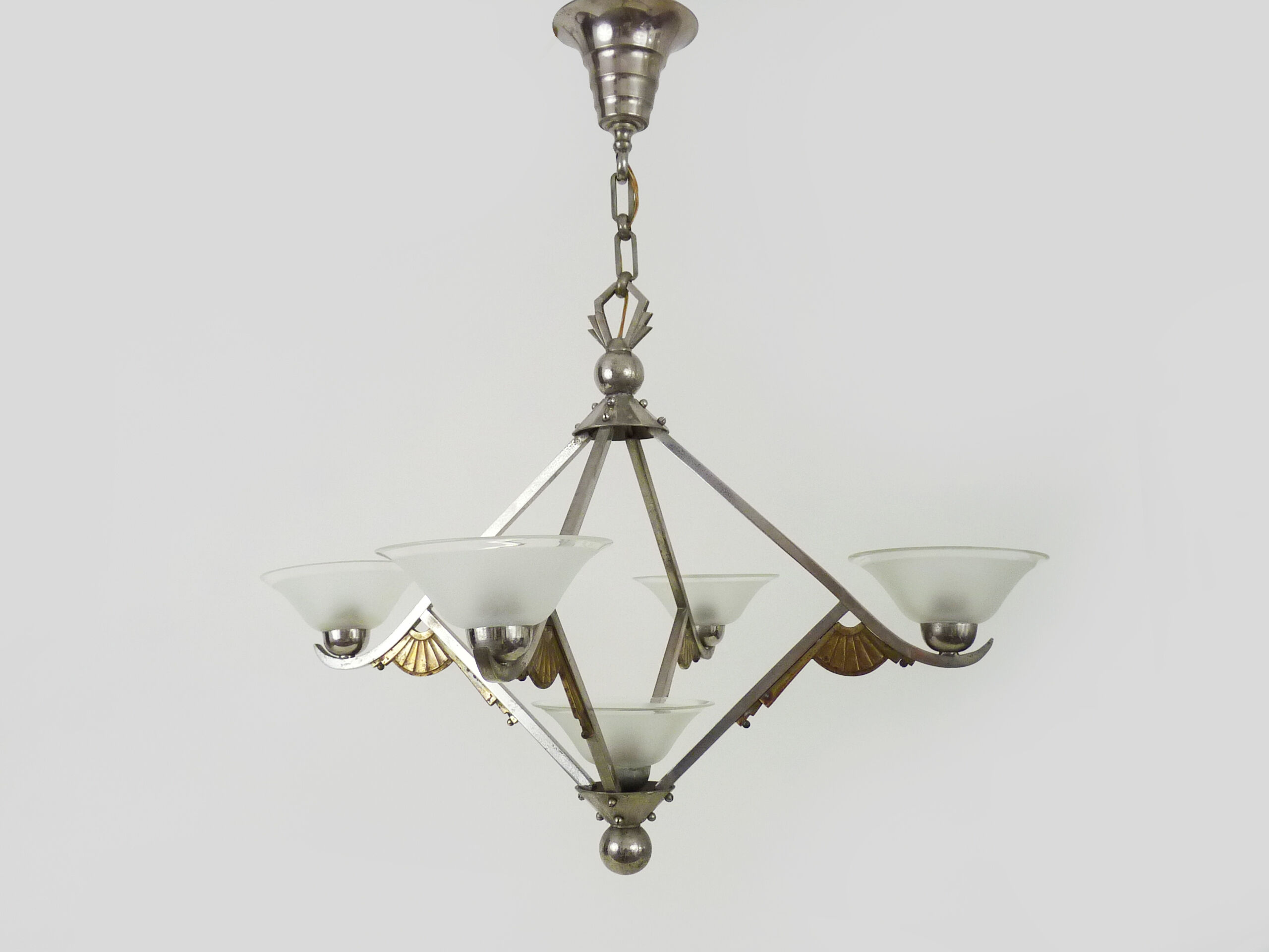 Art Deco chandelier Petitot with 5 lights, Atelier Petitot, year 20
