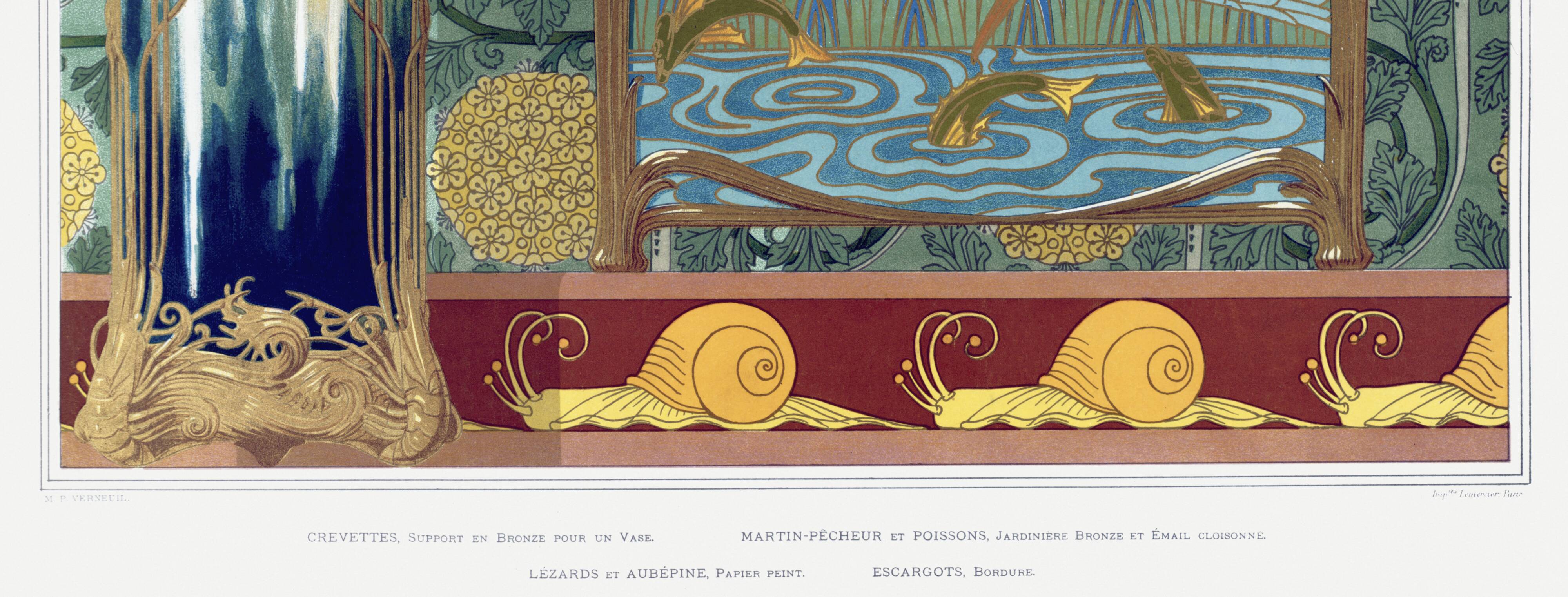 Poster “Kingfisher and Fish”, after an Art Nouveau lithograph
